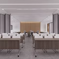 Modern Conference Room Interior With Long Wooden Table Wall Screen And Wheeled Office Chairs