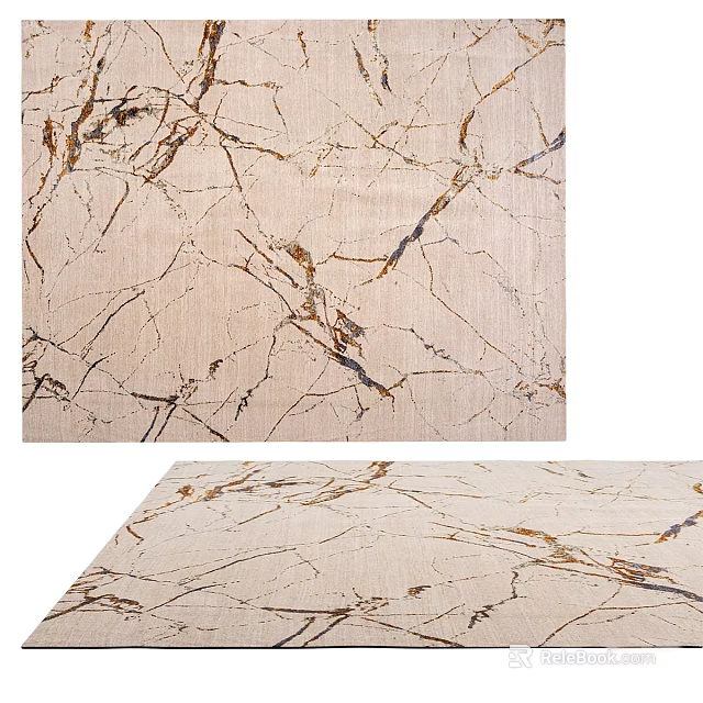 Square Carpet with Elegant Marble Pattern Beige Base and Gold Dark Veins 3d model 