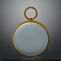 Round Decorative Mirror Featuring Golden Frame And Light Blue Surface With Top Ring