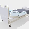Medical Hospital Bed With Blue Mattress Gray Frame Side Rails And Mobile Wheels