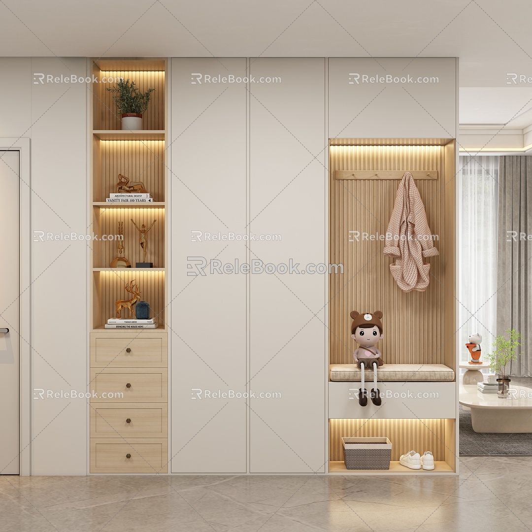 Modern cream style porch shoe cabinet partition aisle 3d model