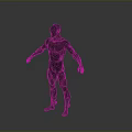 Futuristic Metallic Armored Humanoid Character Standing in Dark Gradient Background with Reflective Floor