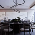 New Chinese Style Box Dining Table Hanging Painting Chandelier Screen Partition Vase Ornaments 3d model