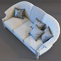 Elegant Light Colored Three Seater Sofa With Quilted Design And Silver Decorative Pillows 3d model