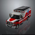Modern Red And White Ambulance With Blue Medical Symbol And Emergency Lights