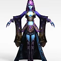 Fantasy Woman With Purple Hair Blue Skin Magical Robe And Clawed Fingers