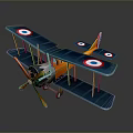 Vintage Blue And Orange Biplane Model With Round Insignias On Wings