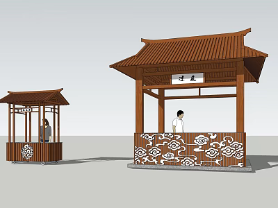 Chinese Traditional Wooden Pavilions With Classic Roof Decorative Patterns And Counter 3d model
