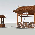 Chinese Traditional Wooden Pavilions With Classic Roof Decorative Patterns And Counter