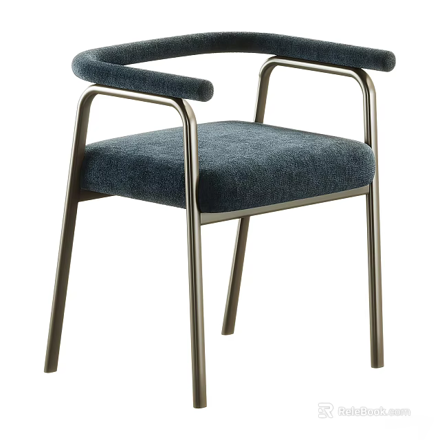 Modern Leisure Chair Featuring Metal Frame And Deep Blue Fabric Armrests 3d model 