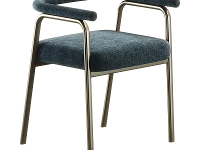 Modern Leisure Chair Featuring Metal Frame And Deep Blue Fabric Armrests 3d model