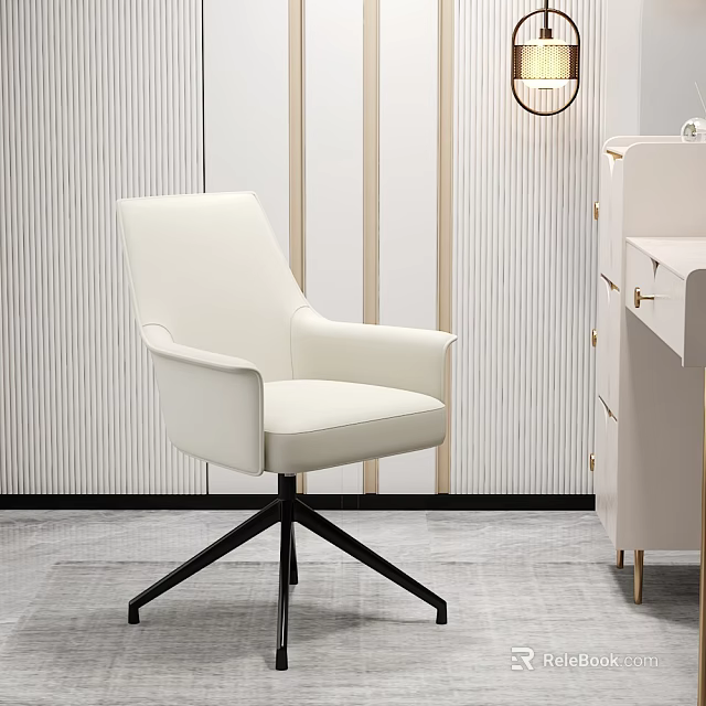 White Leather Office Chair With Armrests And Black Base In Modern Interior 3d model 