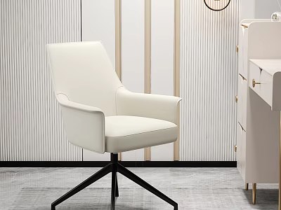 White Leather Office Chair With Armrests And Black Base In Modern Interior 3d model