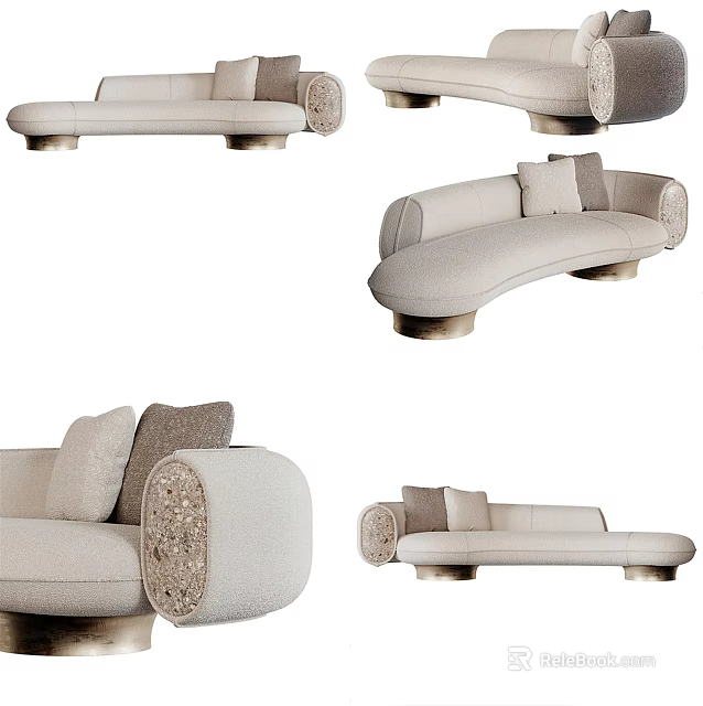 Modern Curved Sectional Sofa With Textured Armrests Soft Linen Upholstery And Plush Cushions 3d model 