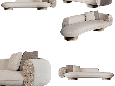 Modern Curved Sectional Sofa With Textured Armrests Soft Linen Upholstery And Plush Cushions 3d model