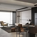 Modern Living Dining Room Interior With Open Layout Sofa Dining Table Chairs And Large Window 3d model