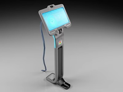 Smart Machine With Interactive Display Screen On Stand Featuring Blue Interface And Foot Support 3d model
