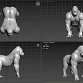 Detailed Artistic Silver Muscular Gorilla Sculpture In Standing Pose With Metallic Finish
