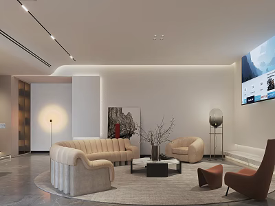 Modern Living Room Interior Design With Curved Sofa Coffee Table Wall Art And Floor Lamp 3d model