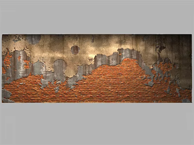 Building Exterior Wall With Weathered Brick Texture And Peeling Paint Design 3d model