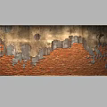 Building Exterior Wall With Weathered Brick Texture And Peeling Paint Design