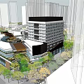 Modern Commercial Street With Contemporary Architecture Greenery And Open Pedestrian Areas