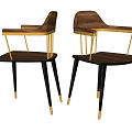 Modern Leisure Chairs With Wooden Backrest And Gold Metal Legs Design