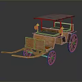 Vintage Wooden Horse Drawn Carriage With Canopy Top Leather Seats Brass Lamp And Spoked Wheels