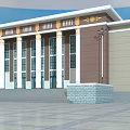 Classical Building Exterior With White Columns And Evening Lighting Design 3d model