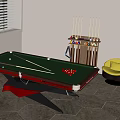 Billiard Room with Green Felt Pool Table Cue Sticks Rack and Brown Chair