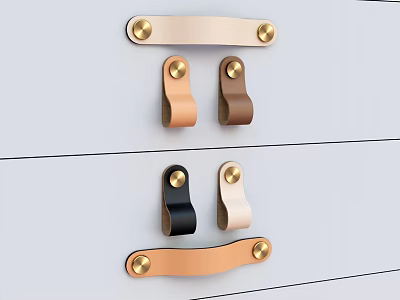 Stylish Leather Door Handles With Beige Brown Black Light Pink Colors And Gold Metal Accents 3d model