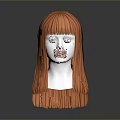 White Head Model On Display Featuring Long Straight Orange Hair And Bangs 3d model