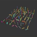 Wooden Scene Components With Various Length Sticks And Small Green Elements