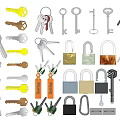 Modern vintage lock key lock chain combination lock key drawer lock hardware 3d model