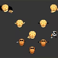 Cute Cartoon Characters In Orange Outfits With Yellow Checkered Hats And Tools In Various Poses
