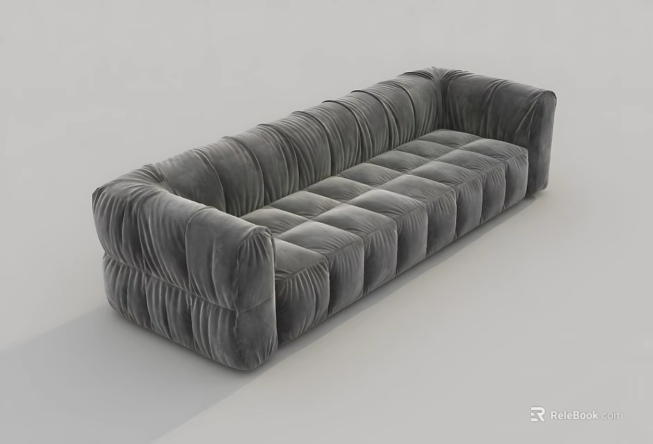 Modern Gray Velvet Sectional Sofa With Tufted Design And Comfortable Seats 3d model 