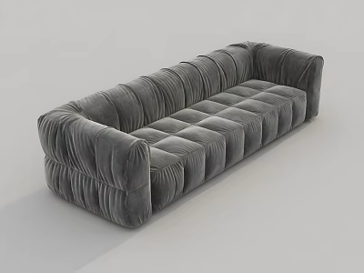 Modern Gray Velvet Sectional Sofa With Tufted Design And Comfortable Seats 3d model