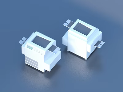 Modern White Office Appliances With Two Devices On Blue Background For Office Use 3d model