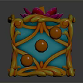 Ornate Decorative Cube With Blue Body Yellow Patterns Pink Lotus And Colorful Accents