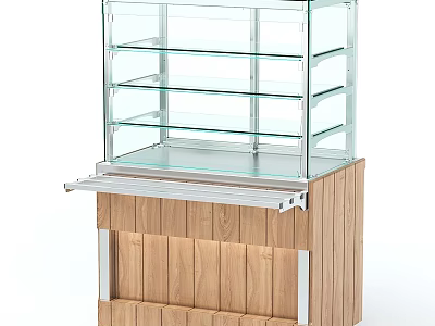 Transparent Display Cabinet Shelf With Glass Shelves And Wooden Cabinet Body Design 3d model
