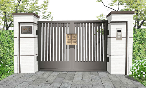 New Chinese Gate Villa Courtyard Landscape Door New Asian House Entrance 3d model