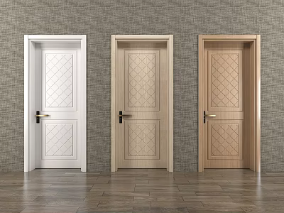 Three Different Colored Hinged Doors With Diamond Patterns In Interior Space 3d model