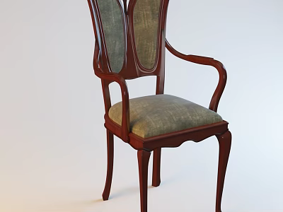 Classic Design Dining Chair With Wooden Frame Armrests And Upholstered Seat 3d model