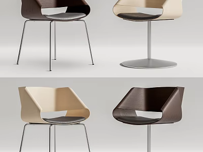 Modern Leather Dining Chairs In Beige And Brown With Metal Legs Design 3d model