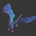 Mythical Blue Dragon With Gradient Blue Color And White Patterned Wings On Dark Background 3d model