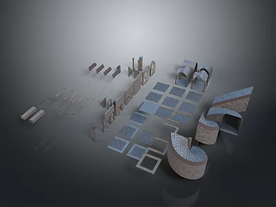 Architectural Model Components Featuring Bricks Arches Steps Circular And Square Modules 3d model