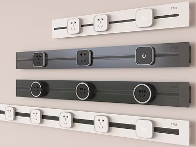 Modern Electrical Switch Panels With Black White Design Power Outlets And USB Ports 3d model