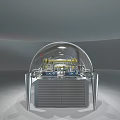 Industrial Equipment With Transparent Dome And Silver Metal Base Featuring Yellow Mechanical Components