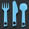 Light Blue Utensil Set Including Fork Knife And Spoon With Handle Holes