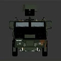 Camouflaged Military Vehicle with Multiple Wheels and Radar Equipment on Top